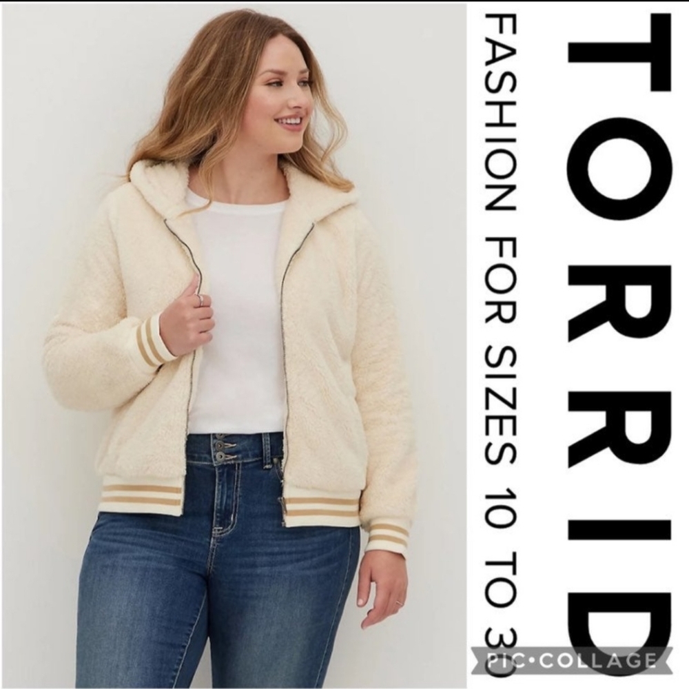 ❌️SOLD❌️ Torrid 1X Varsity Bomber — Sherpa Ivory